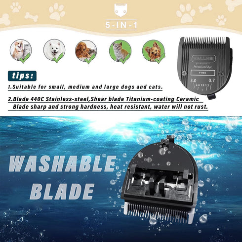 Detachable Adjustable Pet Dog Grooming Clipper - 5-in-1 Blade Compatible with WAHL Professional Animal Clippers (BLACK)