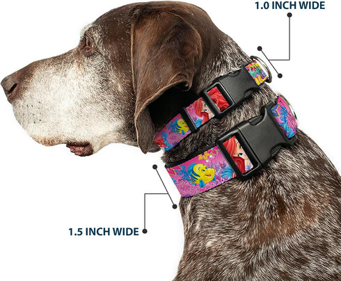 Buckle-Down Plastic Clip Collar - Large Ariel/Flounder/Fish Trio Poses Pinks - 1.5" Wide - Fits 18-32" Neck