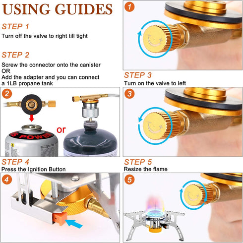 WADEO Camping Gas Stove, 3700W Portable Backpacking Burner with Piezo Ignition and Carrying Case