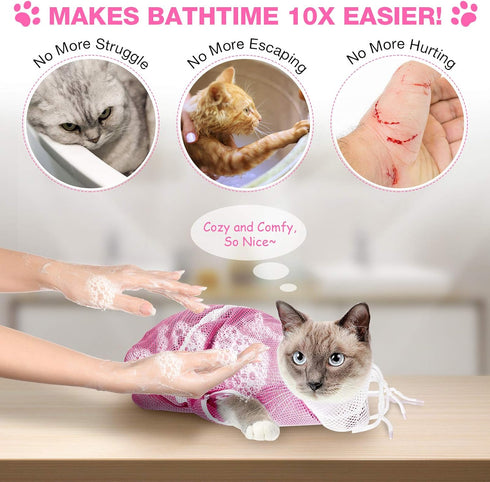 Cat Shower Net Bag Grooming Bathing, Adjustable Washing Bag for Cat Restraint Accessories Prevent Biting Scratching