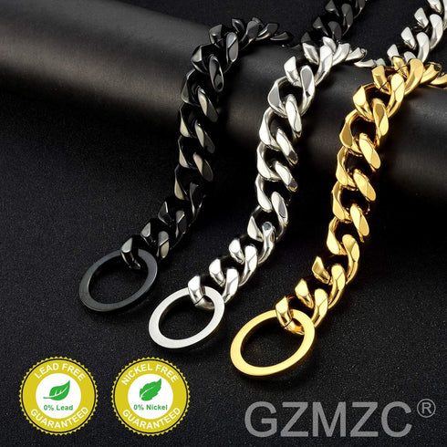Dog Chain Collar Black Color High Polished Stainless Steel Cuban Link Heavy Duty Chew Proof Walking Chain Leash