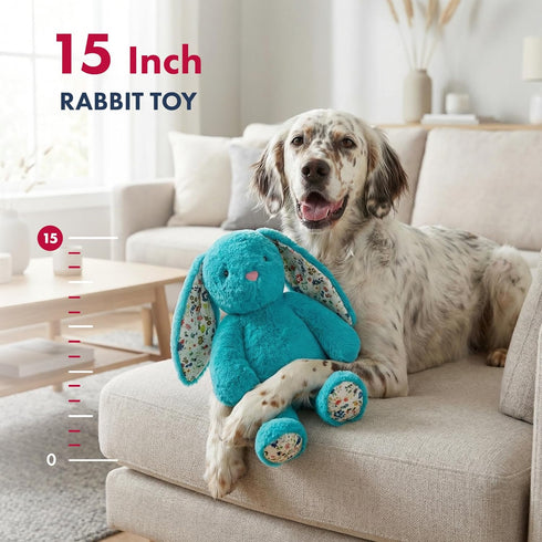 15 Inch Pet Lou Rabbit Squeaky Dog Toy, Durable Plush Dog Toy with Crinkle Ears & Floral Print, Interactive Dog Toy