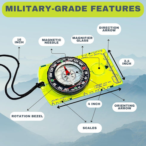Pack of 2 Orienteering Compass, Hiking Compasses for Kids, Magnetic Gear Set for Navigation, Camping, Hunting