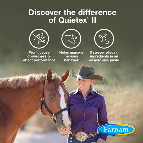 Farnam Quietex II Horse Calming Supplement Paste, 32.5 ml Syringe - Helps Manage Nervous Behavior in Horses