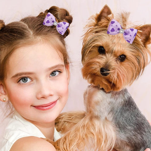 PET SHOW 20Pairs Big Dog Hair Bows with Rubber Band for Small Medium Large Dogs, Pink Blue Grooming Accessories