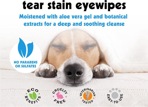 Petkin Pet Eye Wipes - 30 Moist Wipes for Gentle Eye Cleaning, Remove Dirt, Discharge & Tear Stains for Dogs & Cats