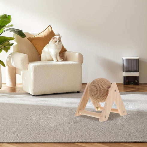ABOOFAN Cat Scratcher Toy - Sisal Ball Interactive Rotatable Wood Pet Scratcher for Indoor Kitties