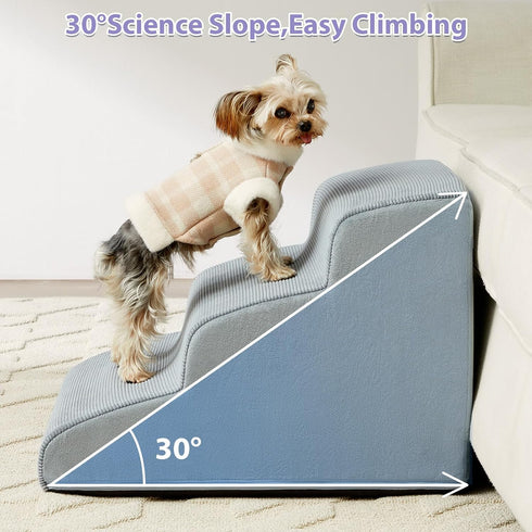 Dog Stairs for Small Dogs, 3-Steps Ramp for Bed and Couch, Non-Slip Bottom, Highly Supportive Foam, Dog Steps for Cats