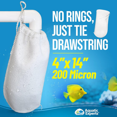 Aquatic Experts 200 Micron Drawstring Filter Sock, Custom Made for Saltwater and Freshwater Aquarium Filters