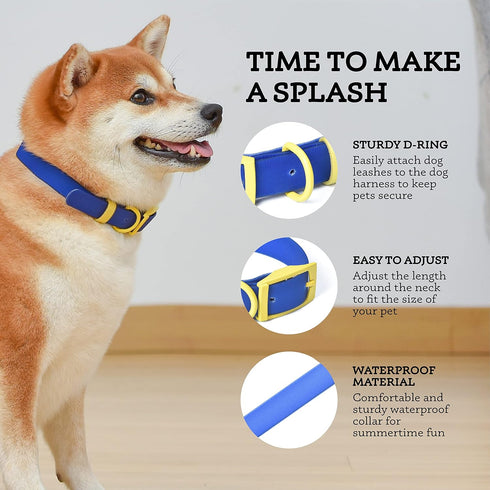 Wags & Wiggles Waterproof PVC Collar in Navy for Medium Dogs, Durable for Pool or Lake