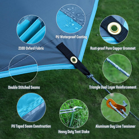 VILLEY Portable Camping Tarps for Tents - Waterproof Hammock Rain Fly, Easy Set Up Canopy for Outdoor Activities