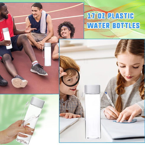 Faytark 16 17 oz Set 2) Pcs Plastic Water Bottle Bulk Leak-Proof Portable Square Drink Water Bottles with Handle Strap
