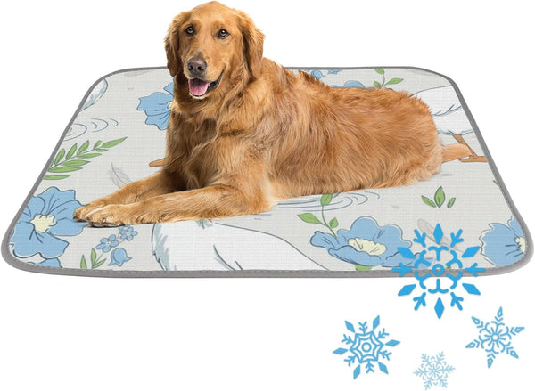 imiBBWQu Dog Cooling Mat Flowers Geese Blue White Dog Cooling Mat Set Washable