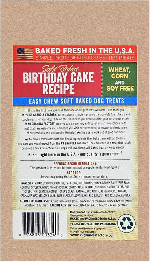 K9 Granola Factory 12 All Natural Soft Bakes Dog Treats, Ounces, Birthday Cake