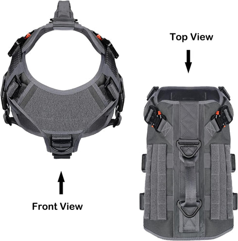ICEFANG GN3 Tactical Dog Harness, Wolf Gray L, 6X Buckle, Molle Vest with Handle, No Pulling Front Clip, Hook and Loop