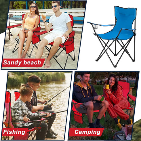 BTinoe Camping Chair with Cup Holder,Blue Folding Chairs for Outside,Oxford Cloth Beach Chair,Heavy Folding Chair