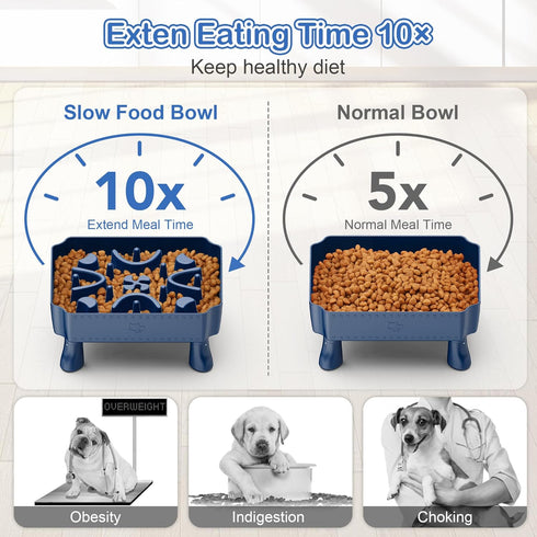 UPSKY Slow Feeder Dog Bowls, 2 in 1 Puzzle Bowl for Large Breeds, Blue Anti-Choking Interactive Feeding