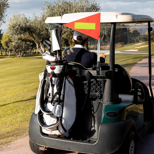 Golf Cart Flag Pole | Reflective 22X30cm Orange Safety Flag with Telescopic Mount