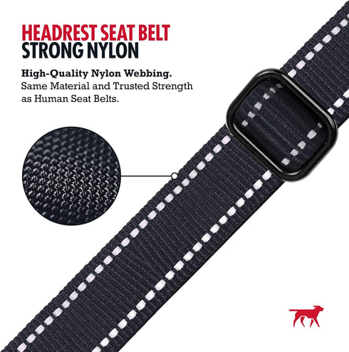 Tuff Pupper Dog Seat Belt for Car Headrest | Adjustable Length Dog Car Harness Restraint | Heavy-Duty Aviation Aluminum