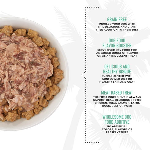 1.5 oz. 12 Count Tiki Dog Born Carnivore Flavor Booster, Tuna Recipe Bisque, Grain Free Meat Based Treats, Meal Topper