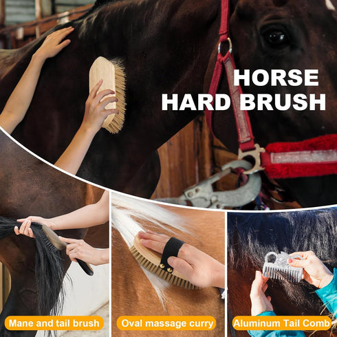 Uross 15PCS Set Horse Grooming Kit - Horse Brush with Organizer Tote Bag Care Cleaning Kit with Brush & Comb