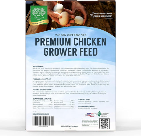 20lb Small Pet Select - Chicken Grower Feed, Non-GMO, Corn & Soy Free
