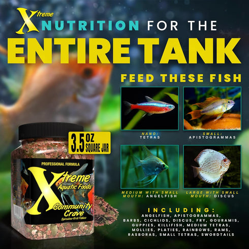 Xtreme Community Crave Flake - Krill & Spirulina Blend for Tropical & Freshwater Fish Nutrition, 3.5oz