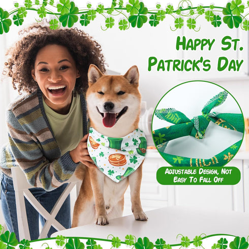 100 Paterr Pieces Dog Bandanas Bulk St. Patrick's Day Pet Handkerchief Shamrocks Soft Triangle Bibs Cute Kerchief