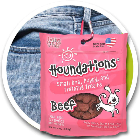 Loving Pets 3 Pack of Grain-Free Beef Houndations Treats for Small Dogs, Puppies, and Training - 4 Ounces Each, USA Made