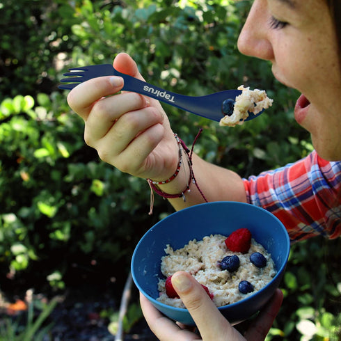 Tapirus 4 Blue Spork to Go Set - Durable and BPA Free Sporks - Spoon, Fork and Knife Combo Utensils Flatware - Mess Kit for Camping, Hunting and Outdoor Activities - Comes in a Carrying Case (Blue) by Tapirus
