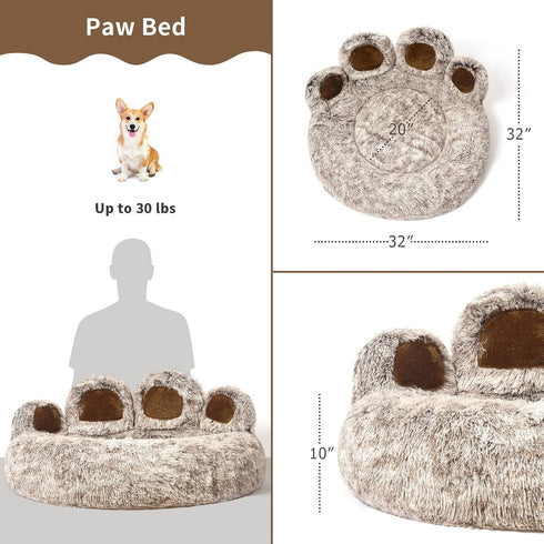 Jiupety Cute Round Calming Dog Bed, Plush Paw Shape Bed for Medium Large Breed Dogs, Soft and Cozy with Bolster, Gray