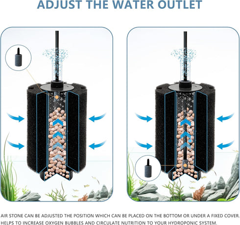 Large Sponge Filter 80-90 Gal with Air Stone and Bio Ceramic Media, Quiet Filter for Fry, Betta, Shrimp