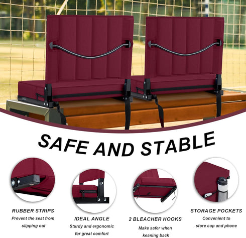 Red(1pcs) Aliphon Stadium Seat for Bleachers with Back Support and Cushion, Bleacher Seats with Shoulder Strap and Cup