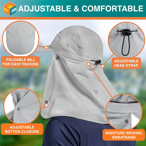 SUN CUBE Fishing Sun Hat with Neck Flap | UV Protection Outdoor Bucket Cap with Face Covering