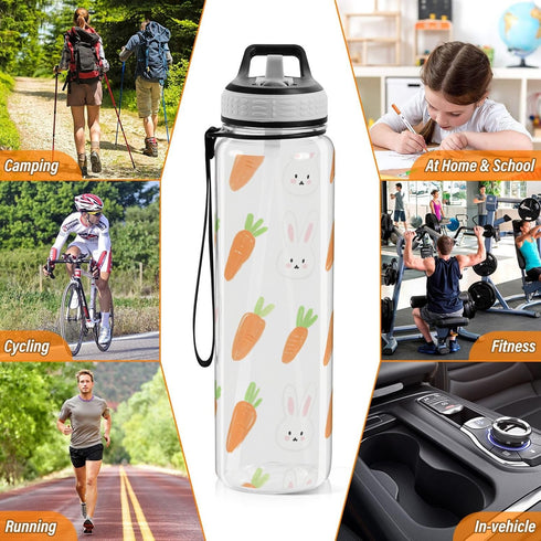 siphylline 30 oz Cartoon White Cute Bunny Carrot Water Bottle for Work Tritan No BPA non toxic Water Bottle Jug