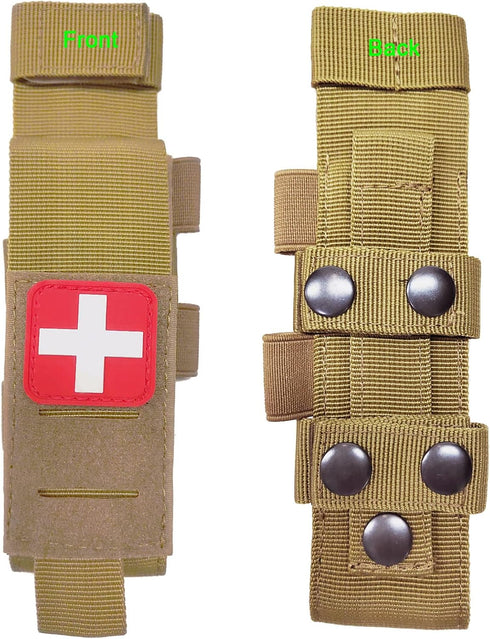 GZWER Set) Tactical Tourniquet Pouch Holder TQ Tourniquet Case Trauma Medical Shear Pouch with Shears and Pen(TAN