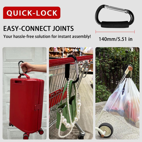 XIECHANEE Large Aluminum Carabiner, Heavy-Duty Stroller Hooks for Hanging Bags and Shopping Durable Multi-Purpose