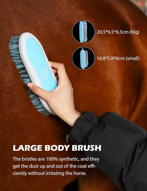 9 Set Harrison Howard Horse Grooming Kit Piece with Tote, Non-Slip Silicone Grip Brush for Horses, Shedding Bathing