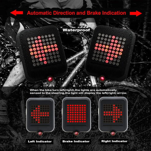 Intelligent Bike Tail Light with Smart Rechargeable LED, Automatic Direction and Brake Sensor for Enhanced Safety