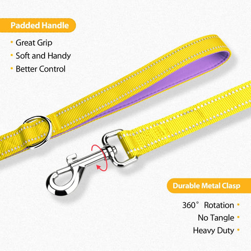 PHOEPET 5 Feet Dog Leash - Soft Padded Handle, Dual-Side Reflective, Fit for Hiking, Training, Camping (Yellow + Baby