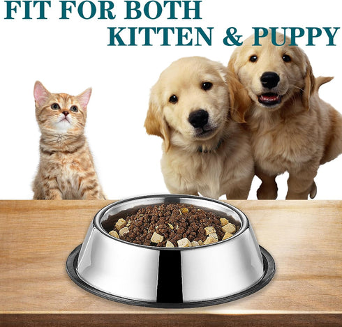 3 Packs Cat Bowls - 4.5 Inch Non-Slip Stainless Steel Small Cat Wet Food Bowl, 7 Oz Pet Feeding Bowl for Kittens and