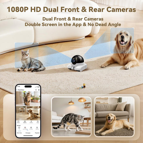AEZ 1080P 2-Way Robot Camera on Wheels Dual Lens,Indoor Movable Security Camera with Talk,Blinky Bot with Night