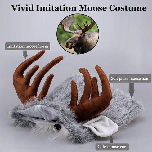 Onmygogo Funny Dog Halloween Costumes, Cute Furry Pet Wig for Halloween Christmas, Moose, Size M