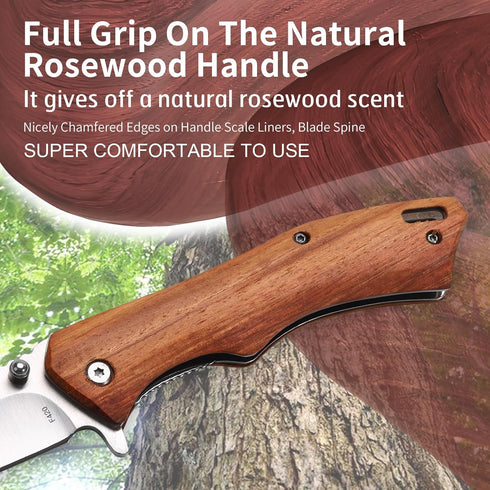 Vickay Folding Pocket Knife, EDC Knife with 8Cr13MoV 3.19" Stainless Steel Blade and Brown Wood Handle for Outdoor