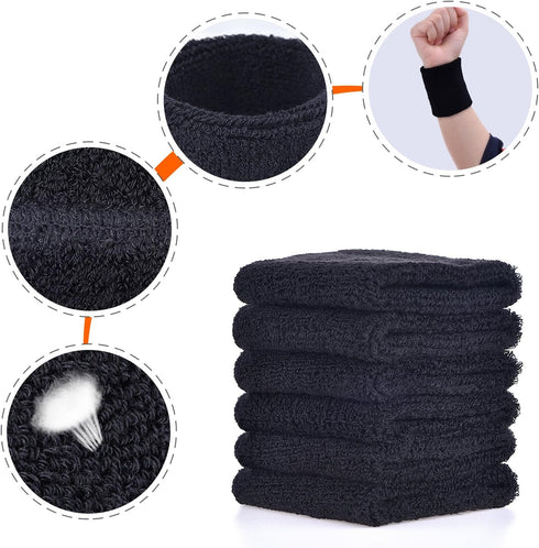 Willbond 6 Pcs Wrist Sweatbands - Absorbent Sports Wristbands for Basketball, Tennis, Football, Running