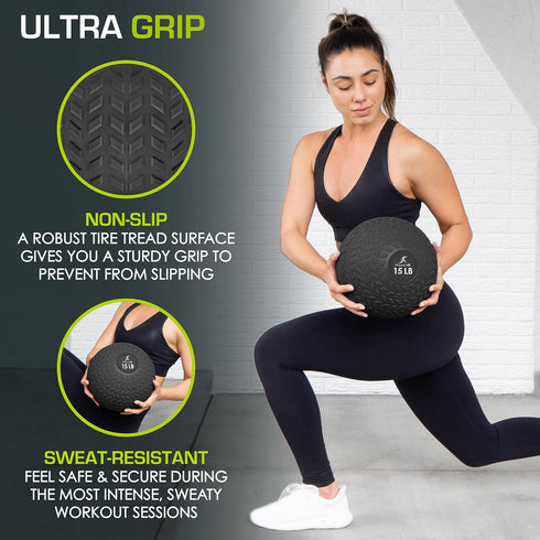 ProsourceFit Slam Medicine Balls, 5-50lbs, Smooth & Tread Textured Grip for Strength, Conditioning, Cardio Workouts