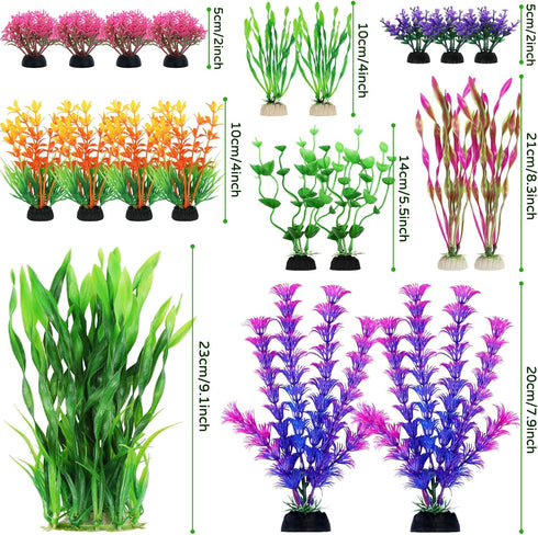 20pcs Fish Tank Decorations Plants, Plastic Aquarium Accessories, Fish Cave and Hideout Ornaments