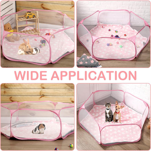 VitalCozy Hamster Playpen with Mat Small Animal Cage Tent Breathable Transparent Guinea Pig Playpen Waterproof Portable