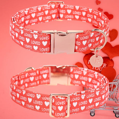 Valentine's Day Dog Collar,Red Heart Dog Collar for Small Medium Large Girl Boy Dogs or Cats, Wedding Dog Collar Match Dog Leash, Pet Collar with Metal Buckle, XL, Neck 16-26in