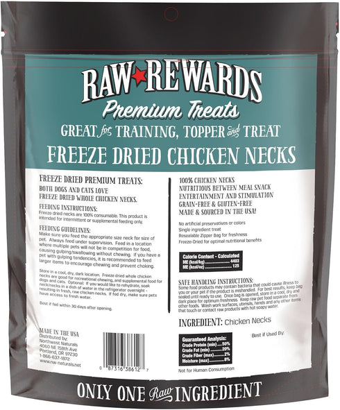 Northwest Naturals Raw Rewards Freeze-Dried Chicken Neck Treats for Dogs and Cats, 4 Oz, Healthy, Human Grade